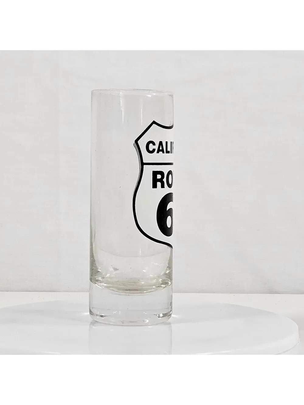 Vintage California Route 66 Shot Glass Clear Tall Shooter Glass Road Sign